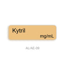 A beige rectangular label with rounded corners on a white background, displaying the text 'Kytril mg/mL' in black, with 'AL/AE-09' printed below in gray.