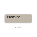 A label displaying a taupe-beige color labeled 'Procaine' with the code 'AL/LA-02' underneath on a white background.