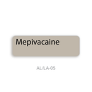 A color swatch label showing the name 'Mepivacaine' in black text inside a rounded beige rectangle, with the code 'AL/LA-05' below on a white background.