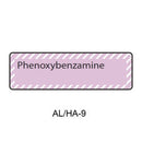 A light pink rectangular label with a dashed border and the text 'Phenoxybenzamine' in black, with 'AL/HA-9' written below on a white background.