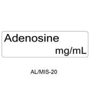 A white rectangular label with black text reading 'Adenosine mg/mL' and 'AL/MIS-20' below on a white background.