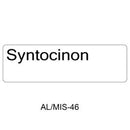 A white rectangular label or card with the word 'Syntocinon' in black text, plus the code 'AL/MIS-46' below on a white background.