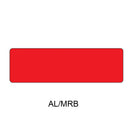 A flat red rectangular label with rounded corners on a white background, labeled below with the text AL/MRB.
