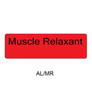 A red rectangular label with black rounded corners and the words 'Muscle Relaxant' in black text, shown on a white background with 'AL/MR' below it.