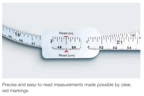 Measurement tool with clear, red markings for precise measurements on a white background.