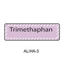 A rectangular label with a light purple background and a dashed border, containing the text 'Trimethaphan' in black. Below the label is the text 'AL/HA-3' on a plain white background.