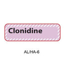 A rectangular label with rounded corners on a white background. The label has a light pink center, a red border, and diagonal white stripes along the left and right edges.
