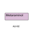 A light purple rectangular color swatch with the text 'Metaraminol' in black, above the text 'ALV-02' on a white background.