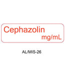 A white rectangular label with rounded corners containing the red text 'Cephazolin mg/mL' and black text 'AL/MIS-26' below on a white background.