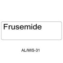 A white rectangular label with the word 'Frusemide' in black text, with 'AL/MIS-31' printed below on a white background.