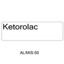 A white rectangular label with the word 'Ketorolac' in black text, with 'AL/MIS-50' printed below on a white background.
