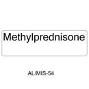 A white rectangular label with rounded corners containing the text 'Methylprednisone' in black, with 'AL/MIS-54' below on a white background.
