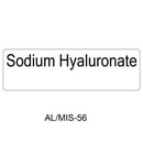 A white rectangular label with the text 'Sodium Hyaluronate' in black, plus the code 'AL/MIS-56' below on a white background.