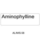 A white rectangular label with the word 'Aminophylline' in black text, with 'AL/MIS-58' printed below on a white background.