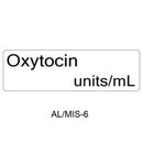 A white rectangular label with black text reading 'Oxytocin units/mL' and 'AL/MIS-6' below on a white background.