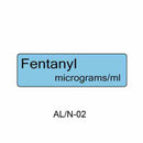 A light blue rectangular label with rounded corners on a white background, containing the text 'Fentanyl micrograms/ml' in black. Below the label is the text 'AL/N-02'.